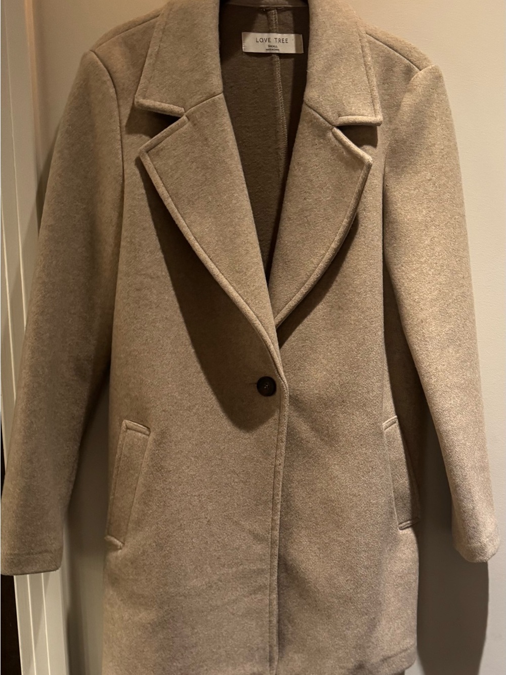 Love Tree Women's Beige/Tan Single-Button Wool-Blend Coat